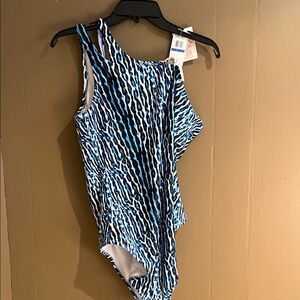 Jessica Simpson Women’s Swimsuit in Blue Jaguar One Shoulder Design Sz XL